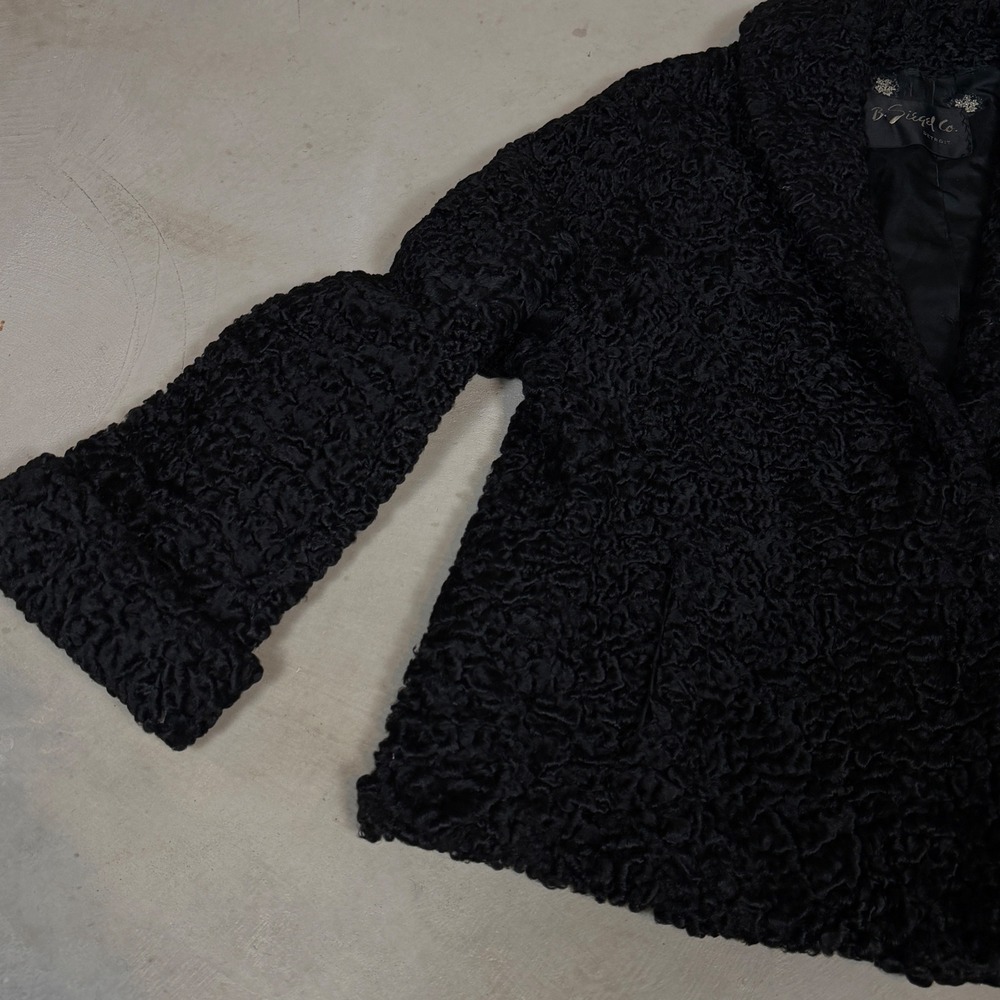Vintage B Siegel Co Black Curly Persian Lamb Fur Coat Jacket Shawl Collar - Picture 5 of 9